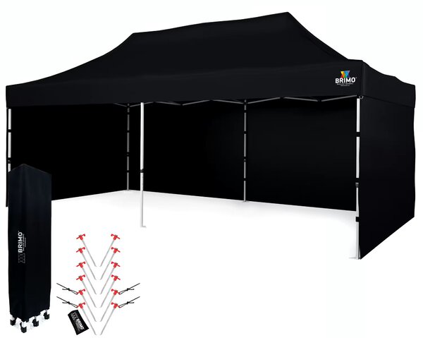BRIMO Nůžkový párty stan SUPER 3x6 m 3 stěny černý