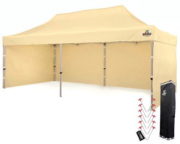 BRIMO Nůžkový párty stan PREMIUM ALU 3x6 m 3 stěny béžový