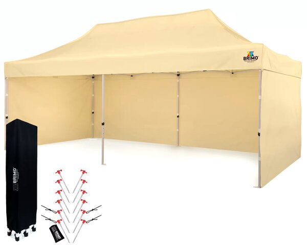 BRIMO Nůžkový párty stan SUPER 3x6 m 3 stěny béžový