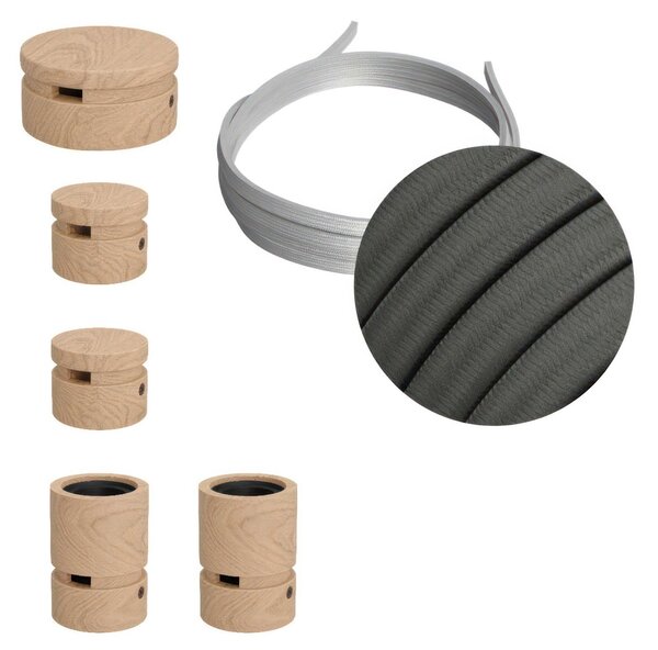 Creative cables Filé system - sestava pro cik-cak instalaci - 3m kabelu pro světelné šňúry a 5 dřevěných komponentů Barva kabelu: Černo-bílá - ECC37