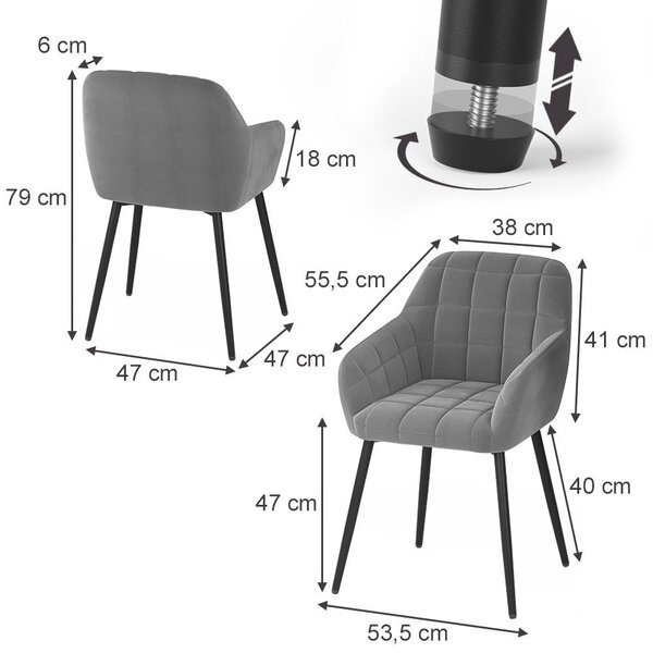 Židle jídelny Vicco Relio Šedá 53.5 x 55.5 cm Sada 2 kusů, Model 59374