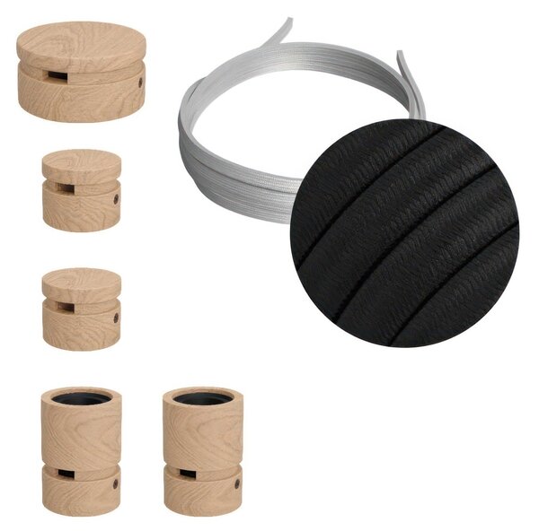 Creative cables Filé system - sestava pro cik-cak instalaci - 3m kabelu pro světelné šňúry a 5 dřevěných komponentů Barva kabelu: Černo-bílá - ECC37