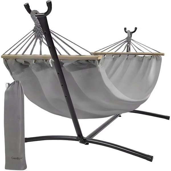 Houpací síť s tyčí Iso Trade šedá 250 kg 270 x 150 cm