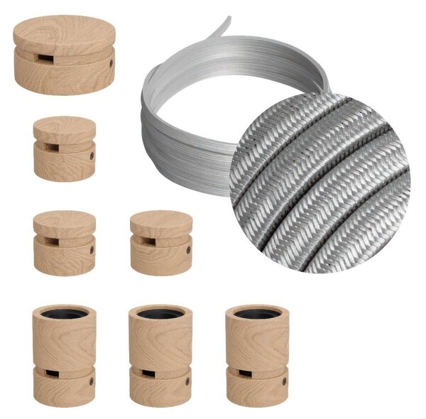 Creative cables Filé system - sestava pro přímou instalaci - 5m kabelu pro světelné šňúry a 7 dřevěných komponentů Barva kabelu: Neonově oranžová - CF15