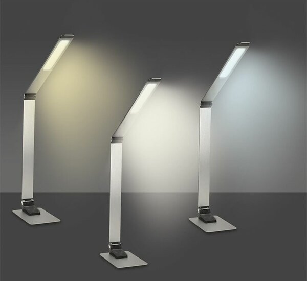 Solight LED stolní lampička stmívatelná, 11W, změna chromatičnosti, broušený hliník, stříbrná WO51-S