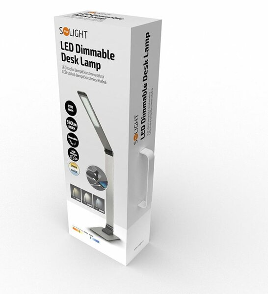 Solight LED stolní lampička stmívatelná, 11W, změna chromatičnosti, broušený hliník, stříbrná WO51-S