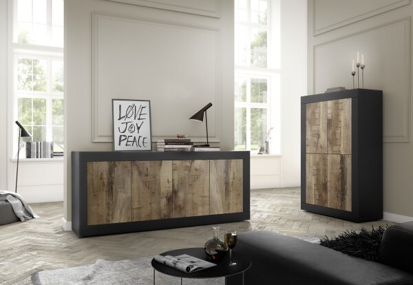 Komoda NERILA 207x86x43 cm černá/javor