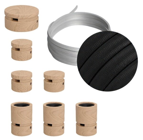 Creative cables Filé system - sestava pro přímou instalaci - 5m kabelu pro světelné šňúry a 7 dřevěných komponentů Barva kabelu: Neonově oranžová - CF15
