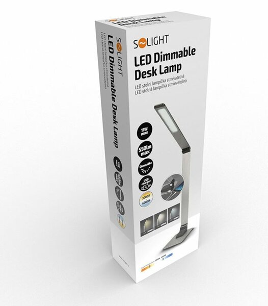 Solight LED stolní lampička stmívatelná, 11W, změna chromatičnosti, broušený hliník, stříbrná WO51-S