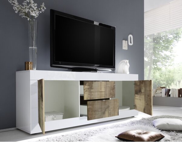 Komoda NERILA 210x66x43 cm bílá/javor