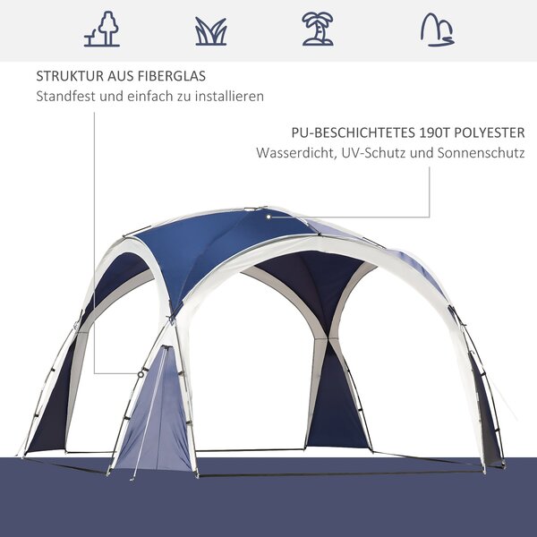 Outsunny Zahradní Altán 3,5 x 3,5m s Háčkovými Dveřmi, Ochrana proti Dešti s Pevnými Ocelovými Sloupy, Zahradní Gazebo s UV Ochrannou, Slunečník na Ke