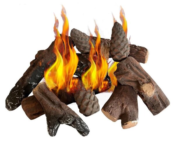 Dekorace z tvrdého dřeva – keramika – 9 kusů – přírodní barva