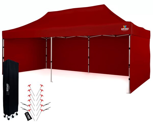 BRIMO Nůžkový párty stan SUPER 3x6 m 3 stěny červený
