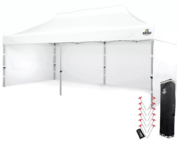 BRIMO Nůžkový párty stan PREMIUM ALU 3x6 m 3 stěny bílý