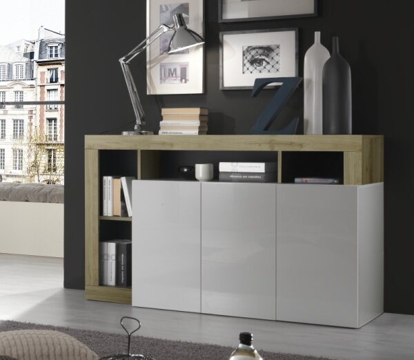 Komoda LENOR 146x93x42 cm bílá/světlý dub