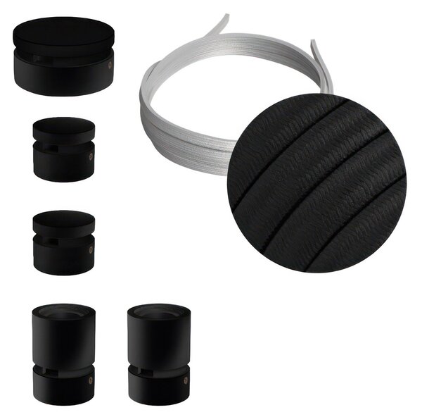 Creative cables Filé systém - sestava pro cik-cak instalaci - 3m kabelu pro světelné řetězy a 5 černých lakovaných dřevěných komponentů Barva kabelu: Neonově žlutá - CF10
