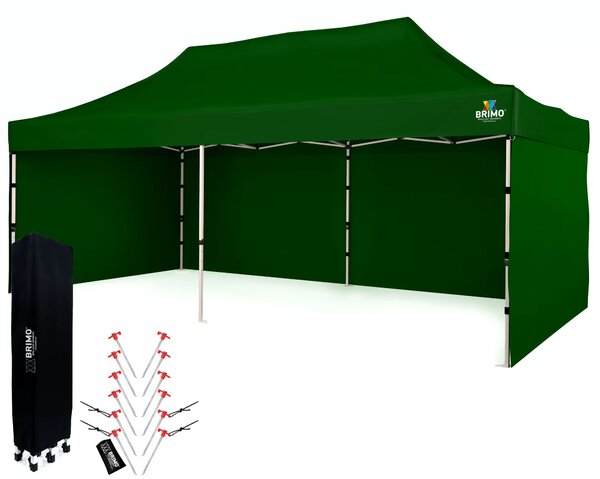 BRIMO Nůžkový párty stan SUPER 3x6 m 3 stěny zelený