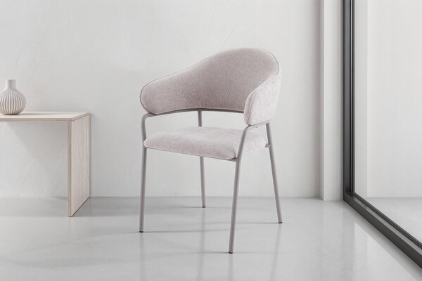 ByLIVING Židle set 2 CURVE / Potah z tkané látky v barvě taupe, rám v černé barvě / Jídelní židle / Kuchyňská židle / Rozměry: Š 60 x V 86 x H 58 cm
