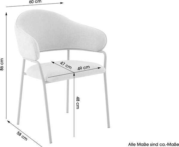 ByLIVING Židle set 2 CURVE / Potah z tkané látky v barvě taupe, rám v černé barvě / Jídelní židle / Kuchyňská židle / Rozměry: Š 60 x V 86 x H 58 cm
