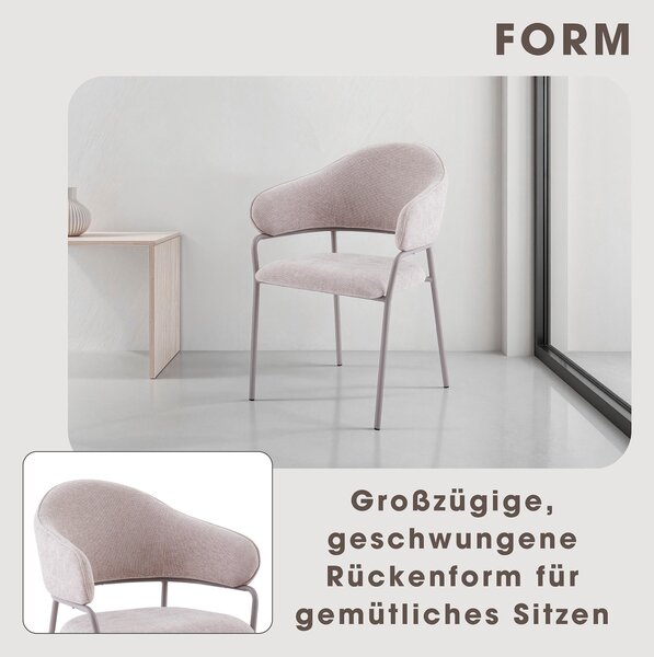 ByLIVING Židle set 2 CURVE / Potah z tkané látky v barvě taupe, rám v černé barvě / Jídelní židle / Kuchyňská židle / Rozměry: Š 60 x V 86 x H 58 cm