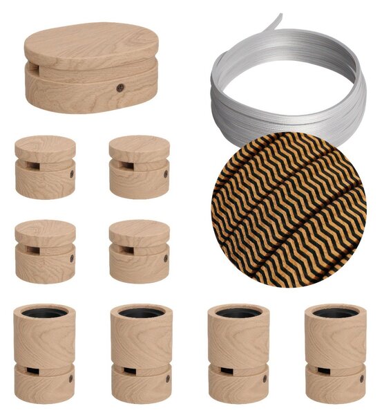 Creative cables Filé systém - sestava pro symetrickou instalaci - 5m kabelu pro světelné řetězy a 9 dřevěných komponentů Barva kabelu: Černá-whisky - CZ22