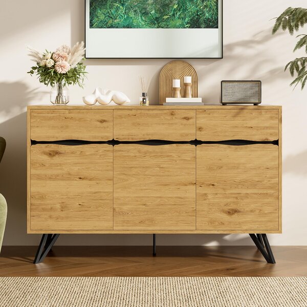 Sweiko 3-dveřový příborník ve vzhledu dřeva s kovovými nohami - Moderní design, spousta úložného prostoru, stabilní a snadno se čistí - Vhodný do obývacího pokoje, jídelny, předsíně
