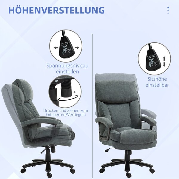 HOMCOM Kancelářská Židle, Ergonomická Psaní Židle s Houpací Funkcí, Látka Podobná Lnu, Výškově Nastavitelná PC Židle s Otočnou Funkcí, Silné Polstrová