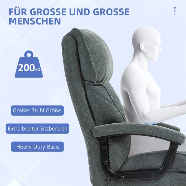 HOMCOM Kancelářská Židle, Ergonomická Psaní Židle s Houpací Funkcí, Látka Podobná Lnu, Výškově Nastavitelná PC Židle s Otočnou Funkcí, Silné Polstrová