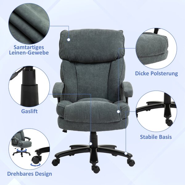 HOMCOM Kancelářská Židle, Ergonomická Psaní Židle s Houpací Funkcí, Látka Podobná Lnu, Výškově Nastavitelná PC Židle s Otočnou Funkcí, Silné Polstrová