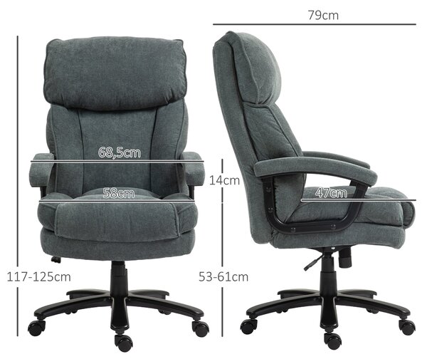 HOMCOM Kancelářská Židle, Ergonomická Psaní Židle s Houpací Funkcí, Látka Podobná Lnu, Výškově Nastavitelná PC Židle s Otočnou Funkcí, Silné Polstrová