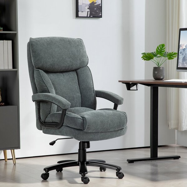 HOMCOM Kancelářská Židle, Ergonomická Psaní Židle s Houpací Funkcí, Látka Podobná Lnu, Výškově Nastavitelná PC Židle s Otočnou Funkcí, Silné Polstrová