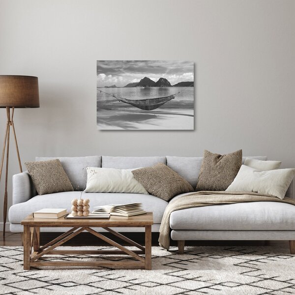 Skleněný obraz - Houpací síť na pláži (70x50 cm)