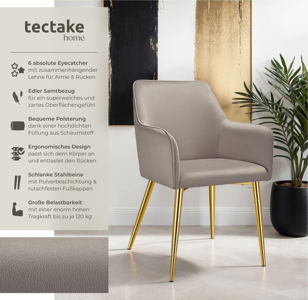 Tectake® Avane křeslo v sametovém vzhledu, čalouněné 55 x 63,5 x 86,5 cm