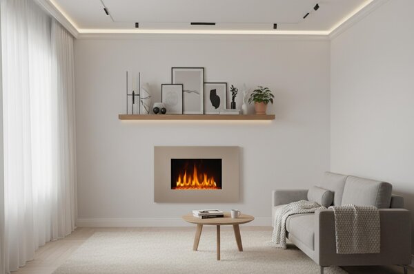 CHEMIN'ARTE - Elektrický nástěnný krb Pure Inox 90 cm LED efekt plamene, programovatelné topení, dálkové ovládání