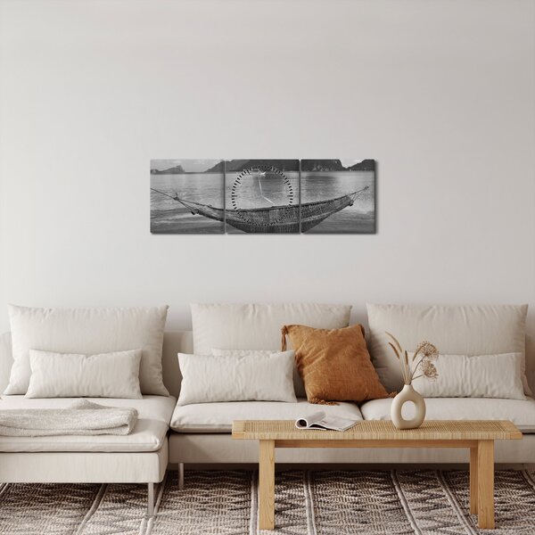 Obraz - Houpací síť na pláži (s hodinami) (90x30 cm)