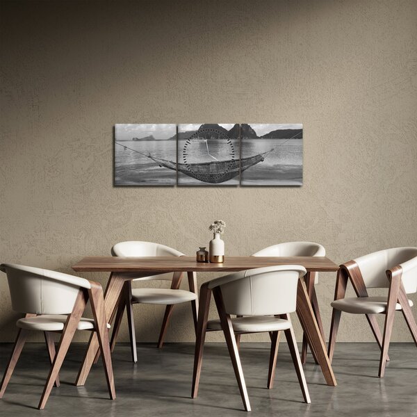 Obraz - Houpací síť na pláži (s hodinami) (90x30 cm)