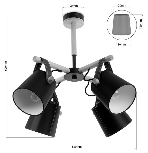 Light for home - Lustr 60404 "RIONI"v bílém provedení s koženými řemínky a bílými textilními stínítky, 4x40W, E27, bílá, přírodní olše, hnědá kůže
