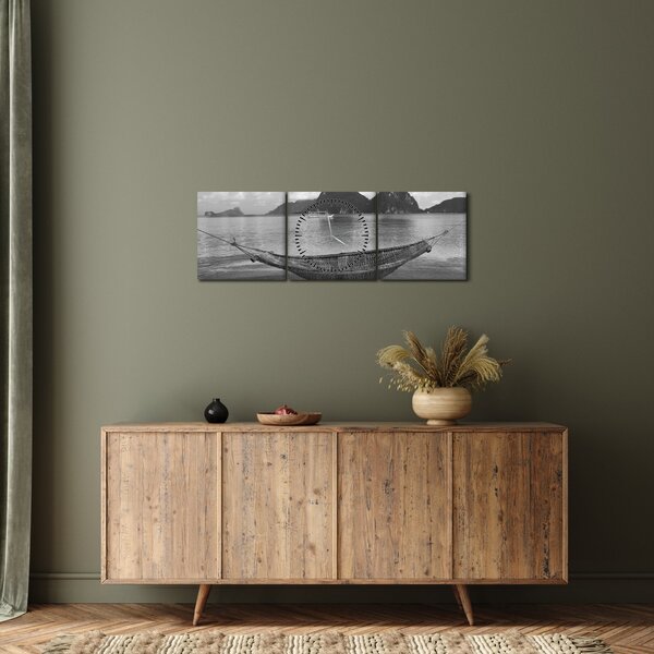 Obraz - Houpací síť na pláži (s hodinami) (90x30 cm)