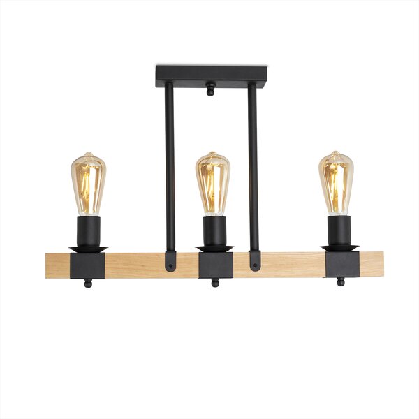 Light for home - Lustr přisazený ke stropu na tyči 50708 "DEKO", 3x60W, E27, černá, přírodní olše