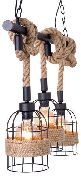 Light for home - Závěsné svítidlo na řetězu ve stylu Loft 60299 "Kasl", 3x60W, E27, Černá