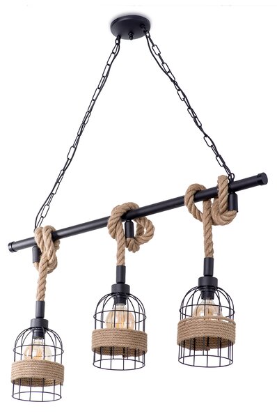 Light for home - Závěsné svítidlo na řetězu ve stylu Loft 60299 "Kasl", 3x60W, E27, Černá