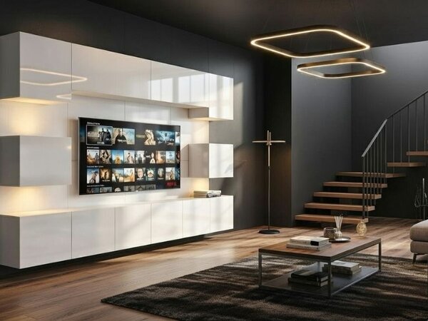 Obývací stěna Belini Premium Full Version bílý lesk + LED osvětlení Nexum 39