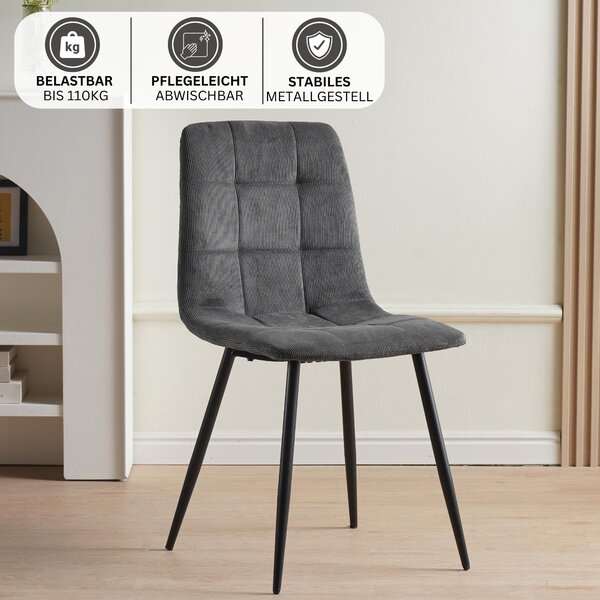 Jídelní židle Albatros sada 4 ks BORA antracit - Pohodlná čalouněná židle pro moderní a stylový design u jídelního stolu - Kuchyňská židle nebo židle do jídelny s vysokou nosností až 110 kg