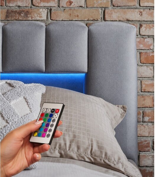 Šedá čalouněná dvoulůžková postel s úložným prostorem s roštem 160x200 cm Lamica – ELTAP