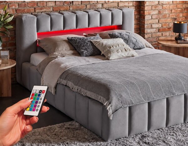 Šedá čalouněná dvoulůžková postel s úložným prostorem s roštem 160x200 cm Lamica – ELTAP