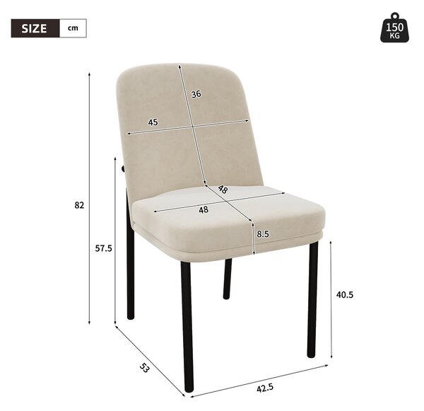 Flieks jídelní židle, sada 2 ks, kuchyňské židle se zesílenými sedáky, čalouněné židle s kovovými nohami, obývací židle samet, 53 x 42,5 x 82 cm, černá