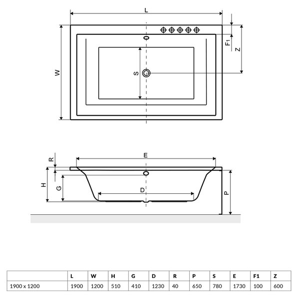 Excellent Crown Lux obdélníková vana 190x120 cm bílá WAEX.CRO19WH
