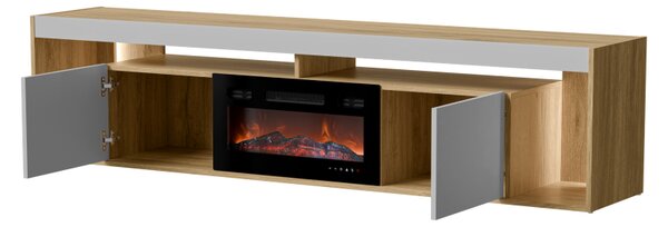 TV skříňka s krbem Biranto EF 2D, Barva: dub tajga / šedá 5903211533280