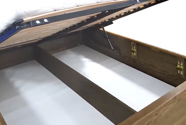 Postel s úložným prostorem a roštem Atlantik, 140x200, masiv dub tmavený/dýha - krémová ekokůže