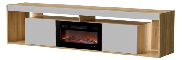 TV skříňka s krbem Biranto EF 2D, Barva: dub tajga / šedá 5903211533280